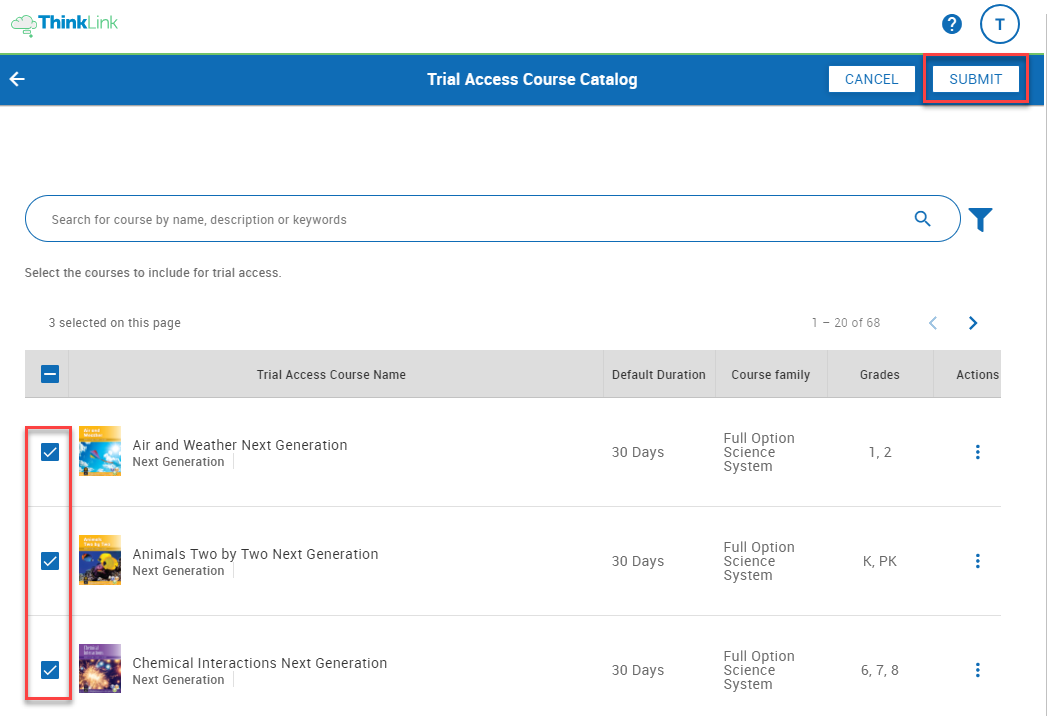 Requesting a Digital Course Trial on ThinkLink